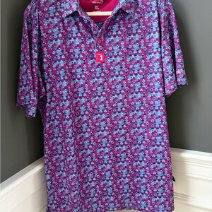 Bogey Bros Polo Shirt in Purple Blue Pattern - Size XL